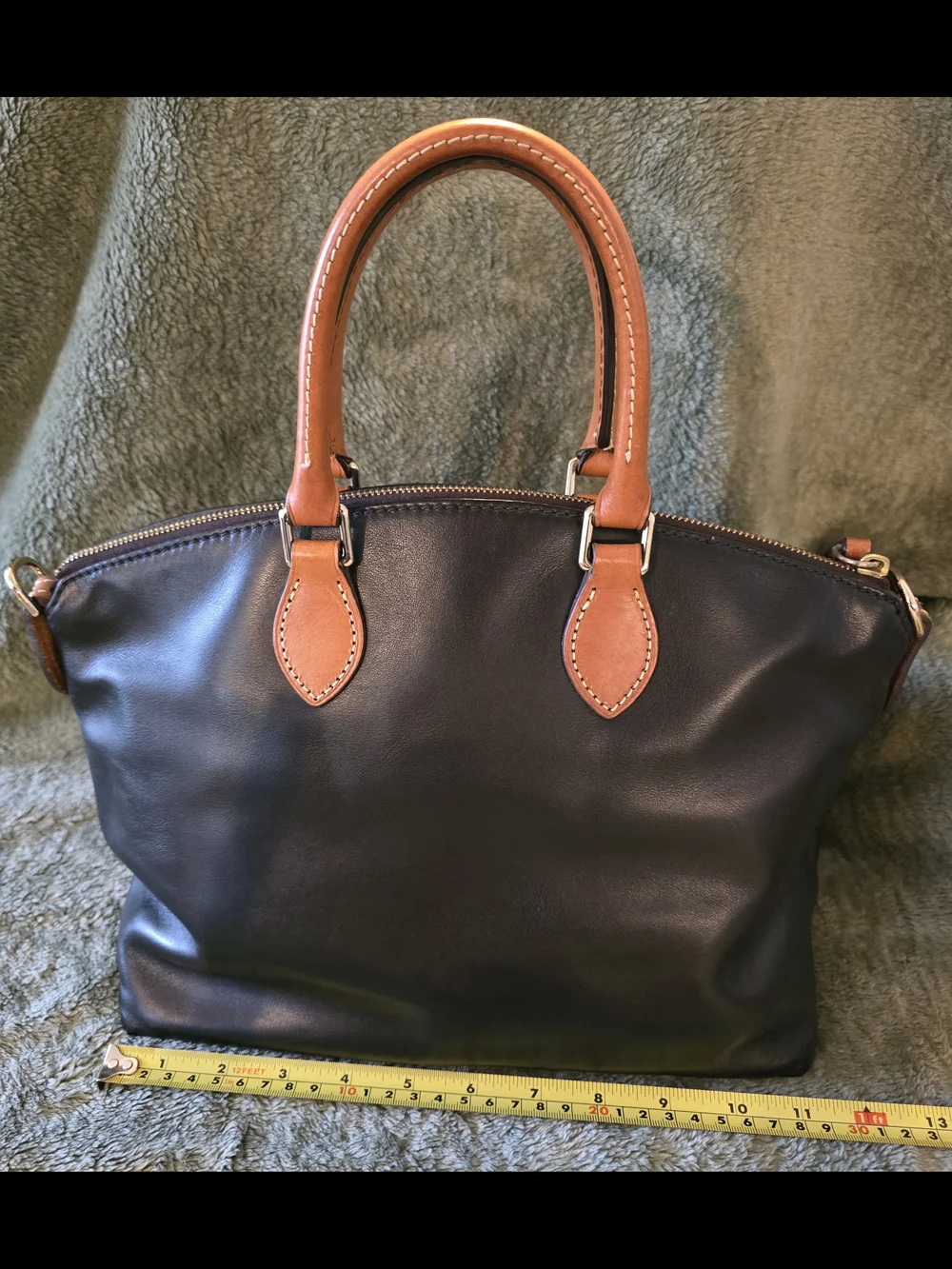 Dooney & Bourke Black Leather Satchel with Tan Trim - Picture 3 of 16